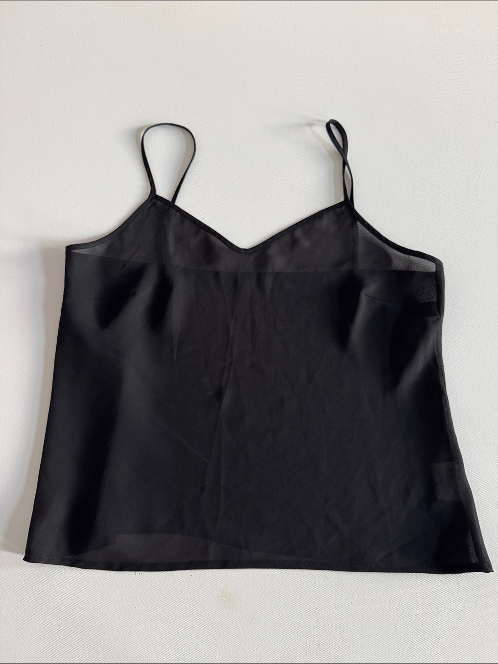Black Sheer Trim Spaghetti Strap Tank Top